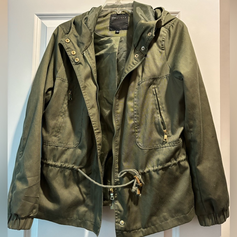 Army green hooded jacket